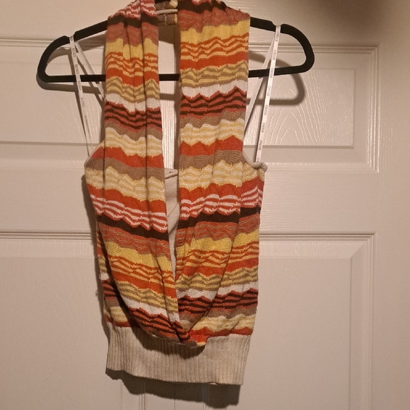 XOXO Tops - XOXO Striped Knit Sleeveless Cowl Neck Top in Warm Tones and a vintage feel